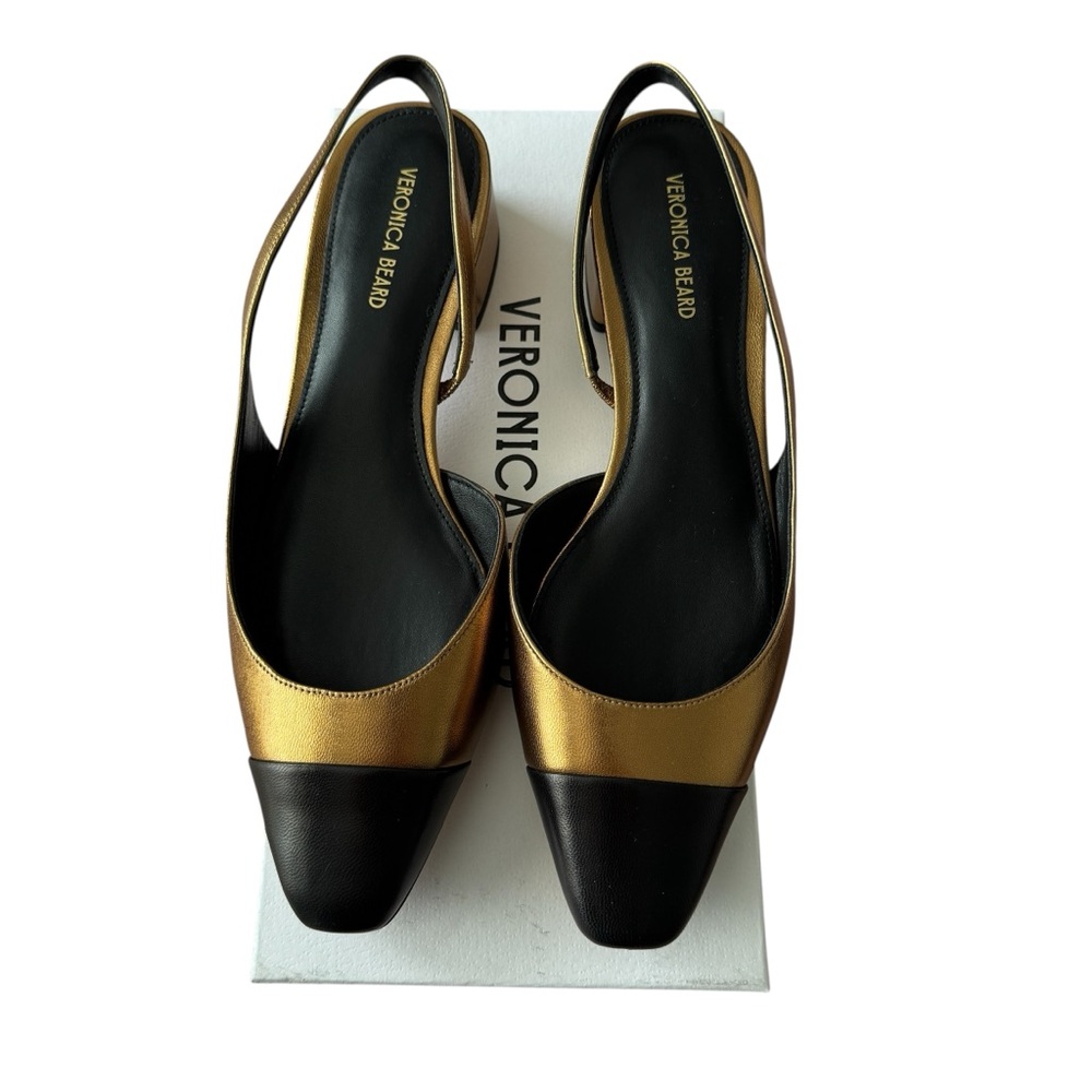 Veronica Beard Cecile Half d’Orsay Slingback Leather Pump Dark Gold/Black 7.5M